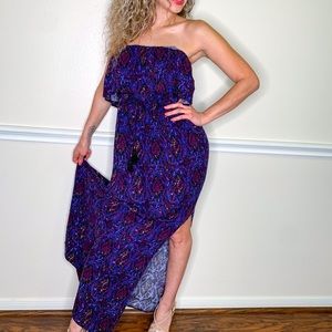 Paisley purple and blue strapless dress
